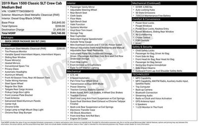 2019 RAM 1500 Classic SLT Crew Cab 4x4 6'4" Box