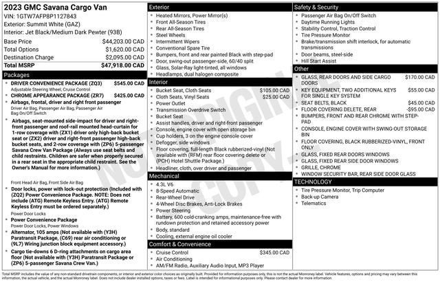 2023 GMC Savana Cargo 2500 Work Van