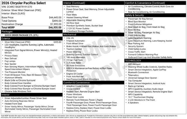 2026 Chrysler Pacifica Select