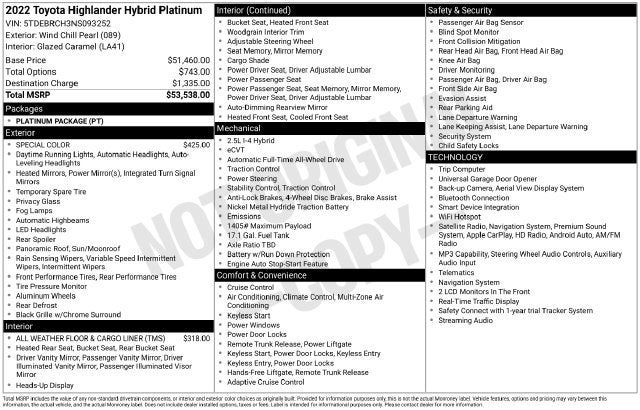 2022 Toyota Highlander Hybrid Platinum